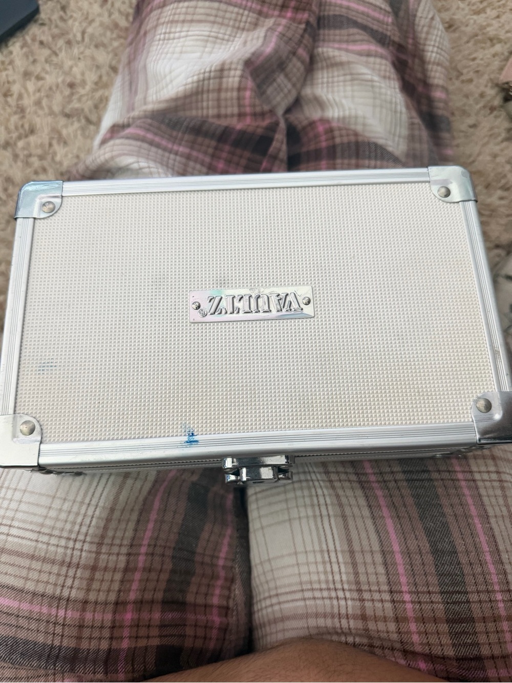 Vanity Silver Textured Aluminum Cosmetic Case